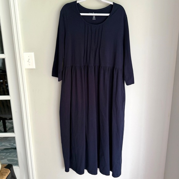 Ulla Popken Dresses & Skirts - Ulla Popken 100% Cotton Maxi Dress Blue Pin Pleated Front Pockets Size 20/22